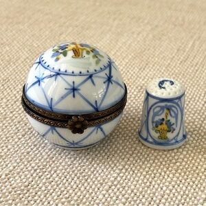 Limoges Trinket Box With Matching Thimble Antique Handpainted French Country